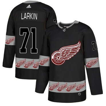 Personalized Red Wings 71 Dylan Larkin Black Team Logos Fashion Jersey