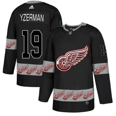 Personalized Red Wings 19 Steve Yzerman Black Team Logos Fashion Jersey