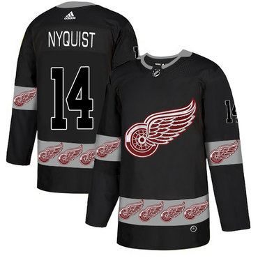 Personalized Red Wings 14 Gustav Nyquist Black Team Logos Fashion Jersey