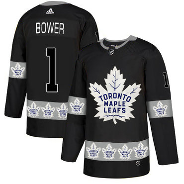 Personalized Maple Leafs 1 Johnny Bower Black Team Logos Fashion Jersey