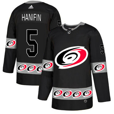 Personalized Hurricanes 5 Noah Hanifin Black Team Logos Fashion Jersey