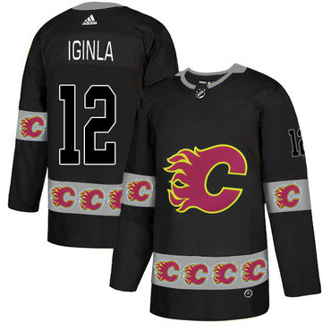 Personalized Flames 12 Jarome Iginla Black Team Logos Fashion Jersey
