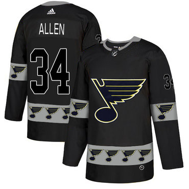 Personalized Blues 34 Jake Allen Black Team Logos Fashion Jersey