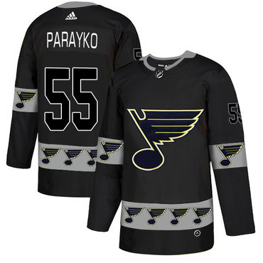 Personalized Blues 55 Colton Parayko Black Team Logos Fashion Jersey