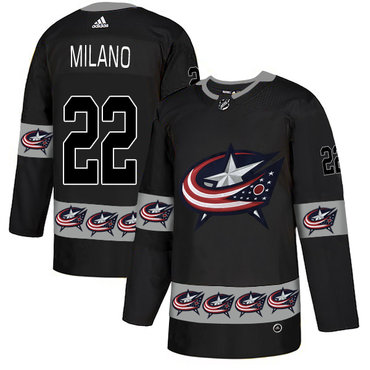Personalized Blue Jackets 22 Sonny Milano Black Team Logos Fashion Jersey