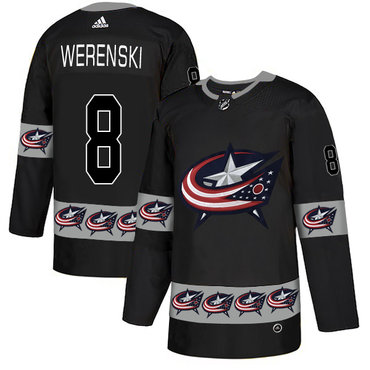 Personalized Blue Jackets 8 Zach Werenski Black Team Logos Fashion Jersey