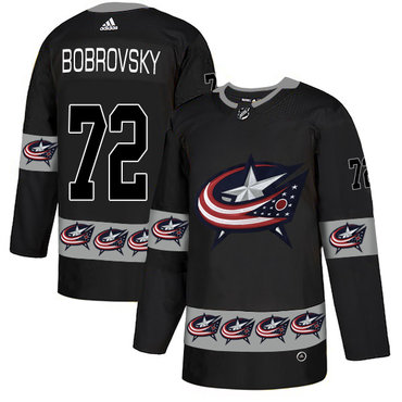 Personalized Blue Jackets 72 Sergei Bobrovsky Black Team Logos Fashion Jersey