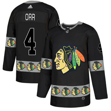 Personalized Blackhawks 4 Bobby Orr Black Team Logos Fashion Jersey