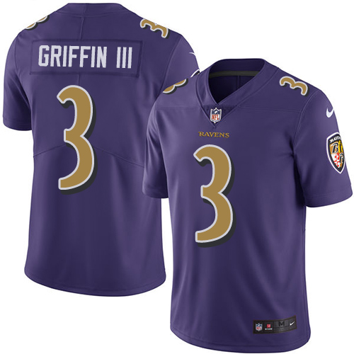 Personalized Men NFL Baltimore Ravens #3 Robert Griffin III Limited Purple Rush Untouchable Jersey