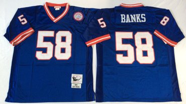 Personalized Mitchell&Ness giants #58 BANKS blue Throwback Stitched NFL Jerseys