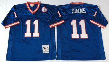 Personalized Mitchell&Ness giants #11 Phil Simms blue Throwback Stitched NFL Jerseys
