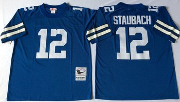 Personalized Mitchell&Ness cowboys #12 Roger Staubach blue Throwback Stitched NFL Jerseys