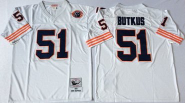 Personalized Mitchell&Ness Bears #51 Dick Butkus white Throwback Stitched NFL Jerseys