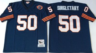 Personalized Mitchell&Ness Bears #50 Mike Singletary blue Throwback Stitched NFL Jerseys