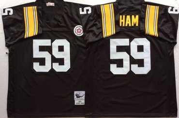 Personalized Mitchell And Ness Steelers #59 Ham Black Throwback Stitched NFL Jersey