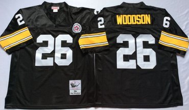 Personalized Mitchell And Ness Steelers #26 Woodson Black Throwback Stitched NFL Jersey