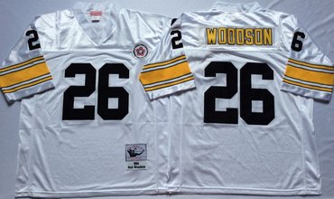 Personalized Mitchell And Ness Steelers #26 Woodson white Throwback Stitched NFL Jersey