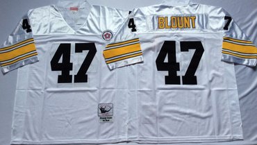 Personalized Mitchell And Ness Steelers #47 Mel Blount white Throwback Stitched NFL Jersey