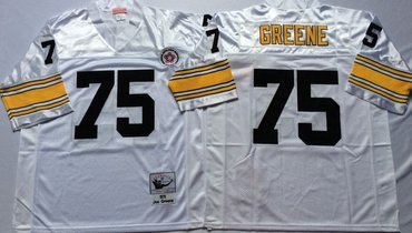 Personalized Mitchell And Ness Steelers #75 Joe Greene white Throwback Stitched NFL Jersey