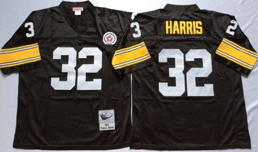 Personalized Mitchell And Ness Steelers #32 Franco Harris Black Throwback Stitched NFL Jersey
