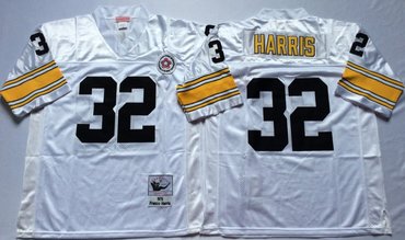 Personalized Mitchell And Ness Steelers #32 Franco Harris white Throwback Stitched NFL Jersey