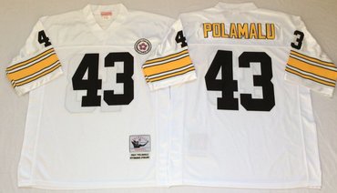 Personalized Mitchell And Ness Steelers #43 Troy Polamalu white Throwback Stitched NFL Jersey