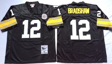 Personalized Mitchell And Ness Steelers #12 Terry Bradshaw Black Throwback Stitched NFL Jersey
