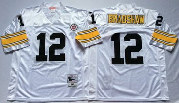 Personalized Mitchell And Ness Steelers #12 Terry Bradshaw white Throwback Stitched NFL Jersey