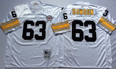 Personalized Mitchell And Ness Steelers #63 Dermontti Dawson white Throwback Stitched NFL Jersey