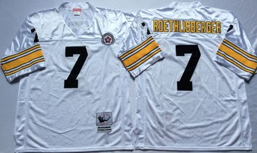 Personalized Mitchell And Ness Steelers #7 Ben Roethlisberger white Throwback Stitched NFL Jersey