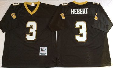 Personalized Mitchell And Ness Saints #3 Bobby Hebert Black Throwback Stitched NFL Jerseys