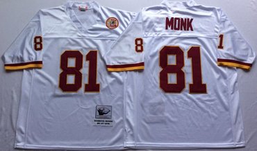 Personalized Mitchell And Ness Redskins #81 Art Monk white Throwback Stitched NFL Jersey