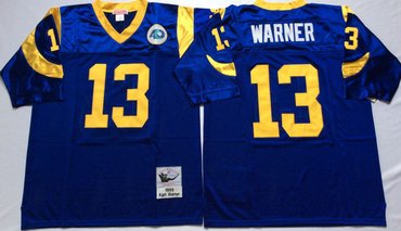 Personalized Mitchell And Ness Rams #13 kurt warner Blue Throwback Stitched NFL Jersey