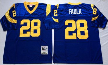Personalized Mitchell And Ness Rams #28 marshall faulk Blue Throwback Stitched NFL Jersey