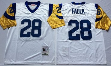 Personalized Mitchell And Ness Rams #28 marshall faulk white Throwback Stitched NFL Jersey