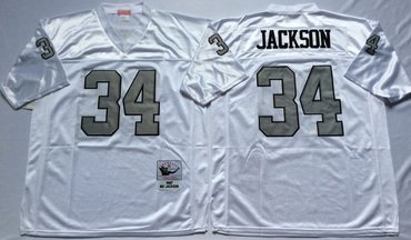 Personalized Mitchell And Ness Raiders #34 Bo Jackson White Throwback Stitched NFL Jersey