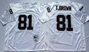 Personalized Mitchell And Ness Raiders #81 tim brown White Throwback Stitched NFL Jersey