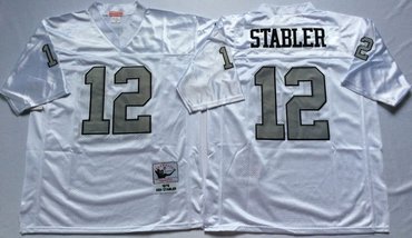 Personalized Mitchell And Ness Raiders #12 Ken Stabler White Throwback Stitched NFL Jersey