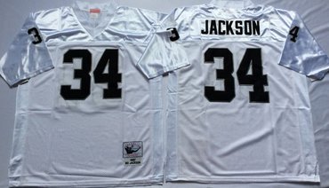 Personalized Mitchell And Ness Raiders #34 Bo Jackson White Throwback Stitched NFL Jerseys