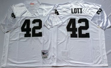Personalized Mitchell And Ness Raiders #42 Ronnie Lott White Throwback Stitched NFL Jersey