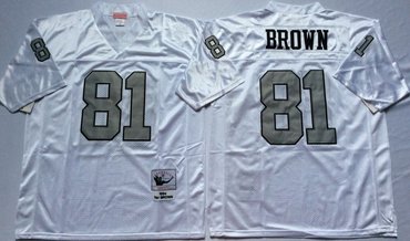 Personalized Mitchell And Ness Raiders #81 tim brown White Throwback Stitched NFL Jerseys