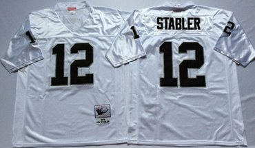 Personalized Mitchell And Ness Raiders #12 Ken Stabler White Throwback Stitched NFL Jerseys