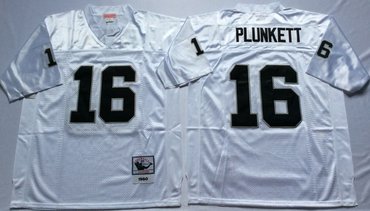 Personalized Mitchell And Ness Raiders #16 16 Jim Plunkett White Throwback Stitched NFL Jersey