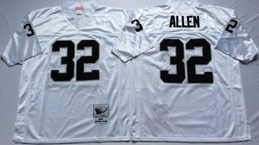 Personalized Mitchell And Ness Raiders #32 32 Marcus Allen White Throwback Stitched NFL Jersey