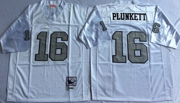 Personalized Mitchell And Ness Raiders #16 16 Jim Plunkett White Throwback Stitched NFL Jerseys