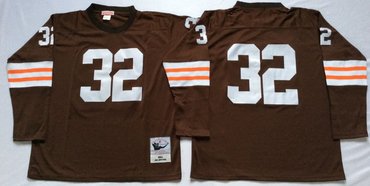 Personalized Mitchell And Ness browns #32 Jim Brown Brown Throwback Stitched NFL Jersey
