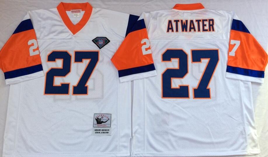Personalized Men’s Denver Broncos 27 Steve Atwater White M&N Throwback Jersey