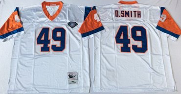 Personalized Mitchell And Ness Broncos ##49 Dennis Smith white Throwback Stitched NFL Jersey