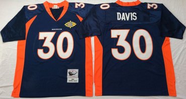 Personalized Mitchell And Ness Broncos # 30 terrell davis blue orange Throwback Stitched NFL Jersey