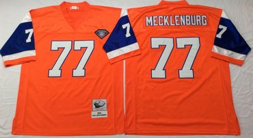 Personalized Mitchell And Ness Broncos #77 Karl Mecklenburg Orange Men’s Throwback Stitched NFL Jersey